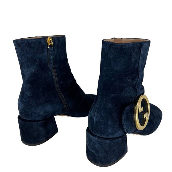Gucci Blondie Block Heel Booties in Blue Suede - Picture 11 of 14